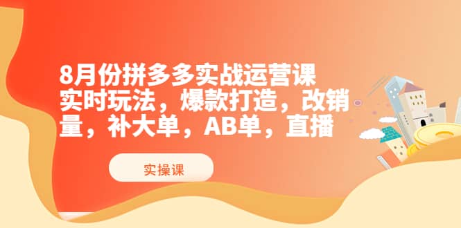 8月份拼多多实战运营课，实时玩法，爆款打造，改销量，补大单，AB单，直播-