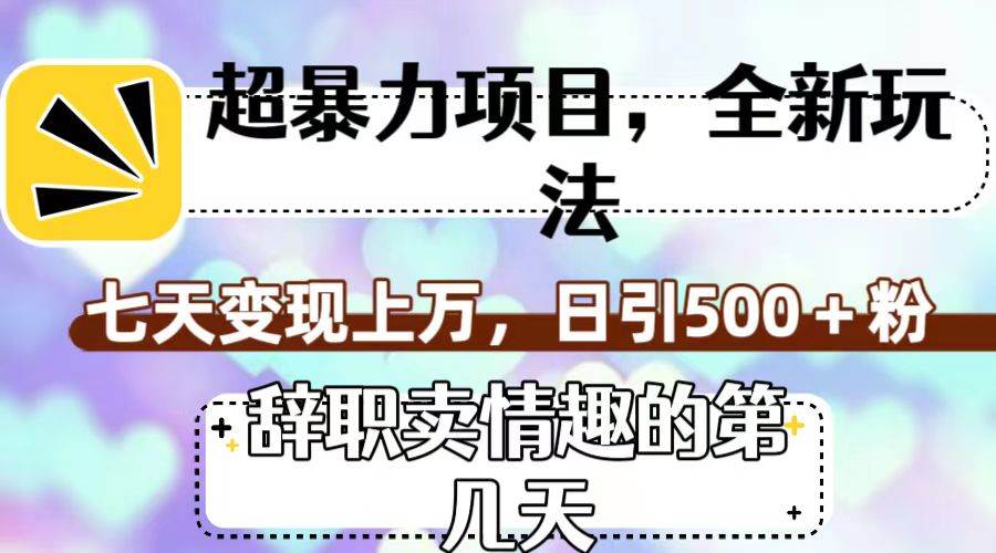 超暴利项目，全新玩法（辞职卖情趣的第几天），七天变现上万，日引500+粉-