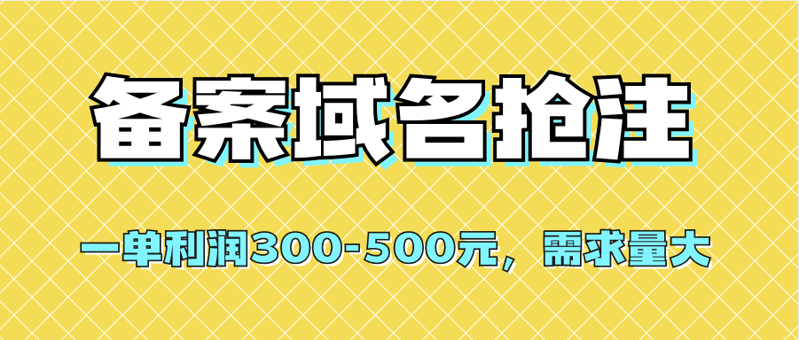 【全网首发】备案域名抢注，一单利润300-500元，需求量大-