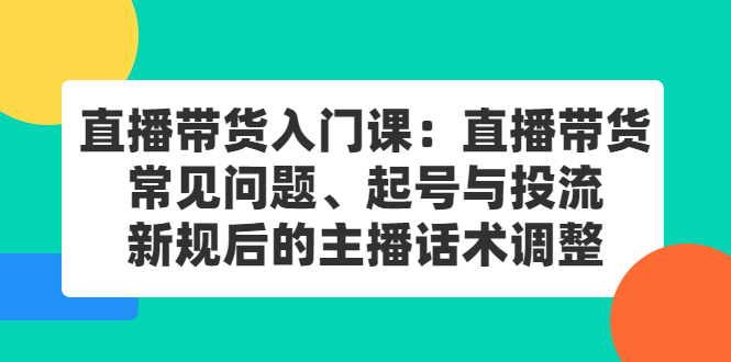 直播带货入门课：直播带货常见问题、起号与投流、新规后的主播话术调整-