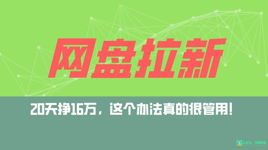 网盘拉新+私域全自动玩法，0粉起号，小白可做，当天见收益，已测单日破5000-