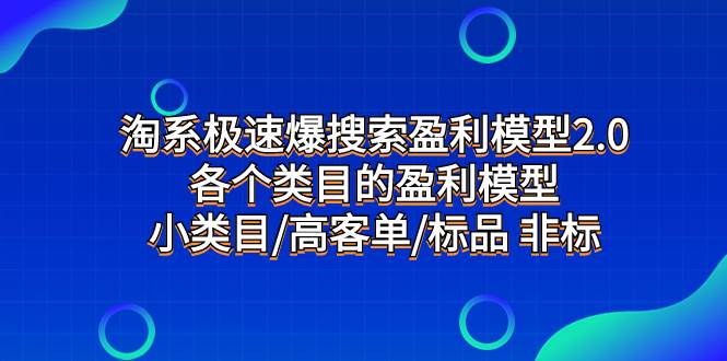 淘系极速爆搜索盈利模型2.0，各个类目的盈利模型，小类目/高客单/标品 非标-