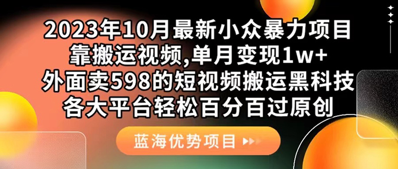 外面卖598的10月最新短视频搬运黑科技，各大平台百分百过原创 靠搬运月入1w-