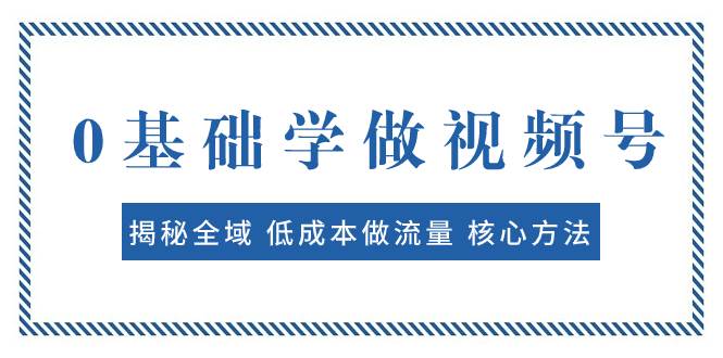 0基础学做视频号：揭秘全域 低成本做流量 核心方法  快速出爆款 轻松变现-