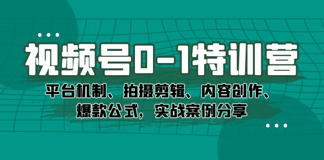 视频号0-1特训营：平台机制、拍摄剪辑、内容创作、爆款公式，实战案例分享-