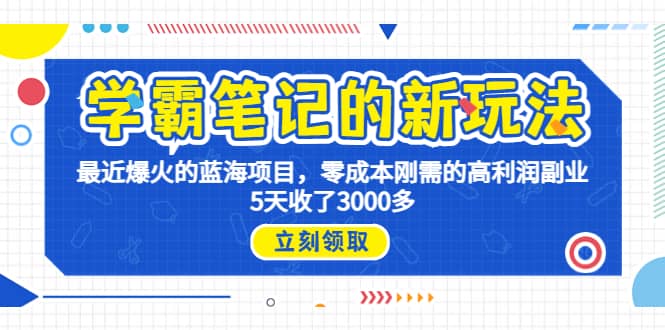 学霸笔记新玩法，最近爆火的蓝海项目，0成本高利润副业，5天收了3000多-