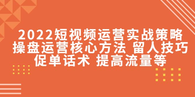 2022短视频运营实战策略：操盘运营核心方法 留人技巧促单话术 提高流量等-