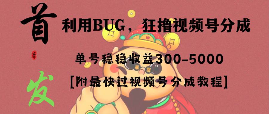 全网独家首发，视频号BUG，超短期项目，单号每日净收益300-5000！-