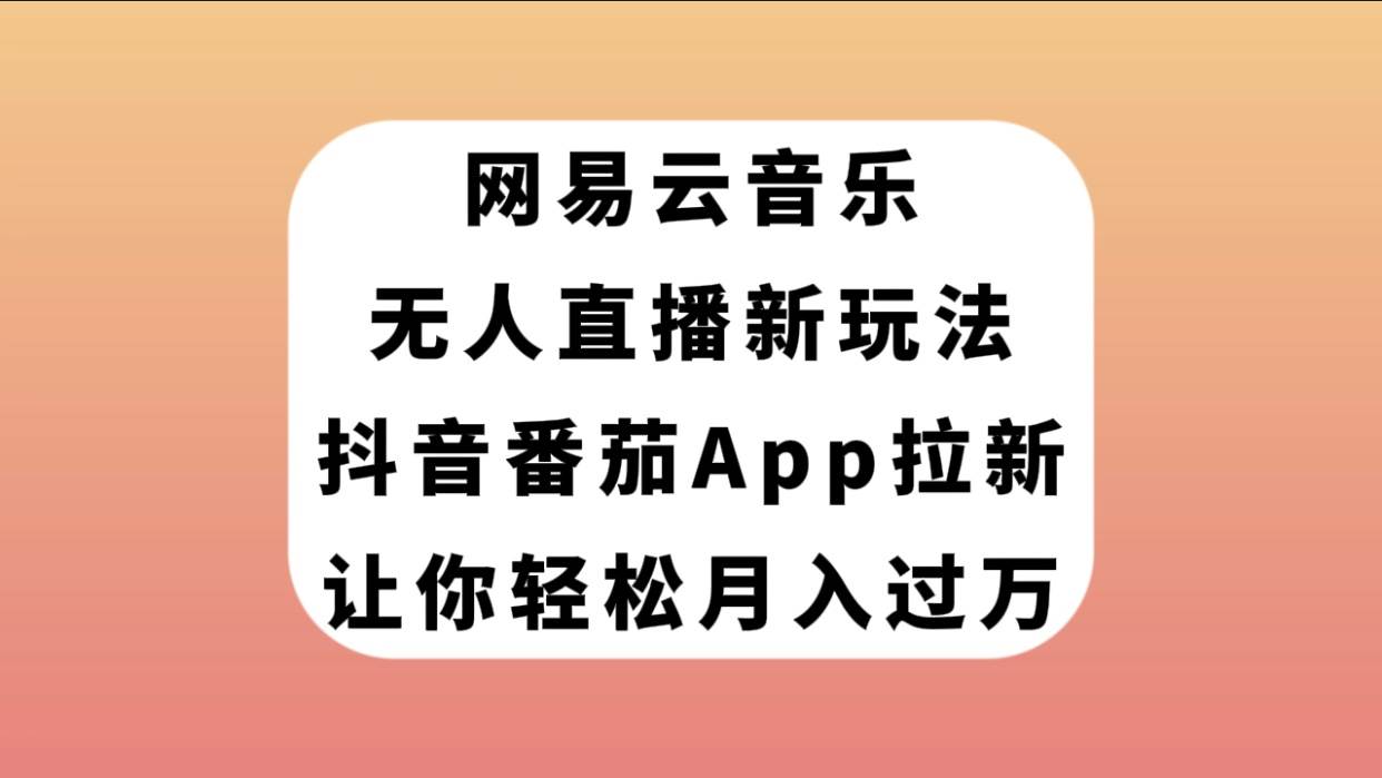 网易云音乐无人直播新玩法，抖音番茄APP拉新，让你轻松月入过万-