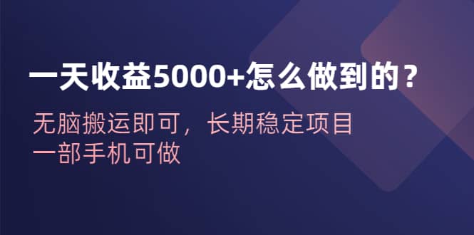 一天收益5000+怎么做到的？无脑搬运即可，长期稳定项目，一部手机可做-