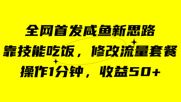 咸鱼冷门新玩法，靠“技能吃饭”，修改流量套餐，操作1分钟，收益50+-