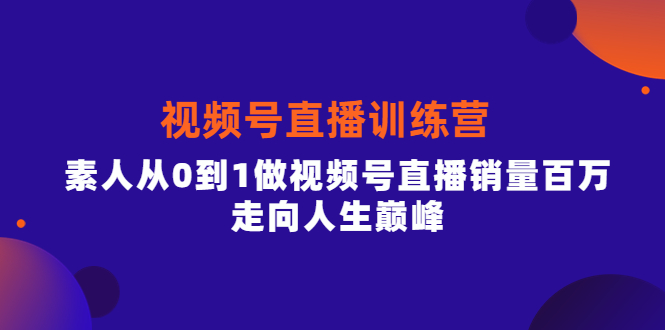 视频号直播训练营，素人从0到1做视频号直播销量百万，走向人生巅峰-