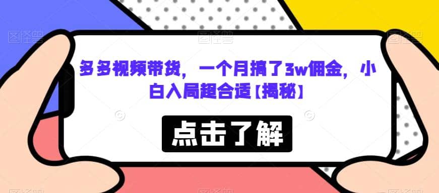 多多视频带货，一个月搞了3w佣金，小白入局超合适【揭秘】-