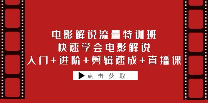 电影解说流量特训班：快速学会电影解说，入门+进阶+剪辑速成+直播课-