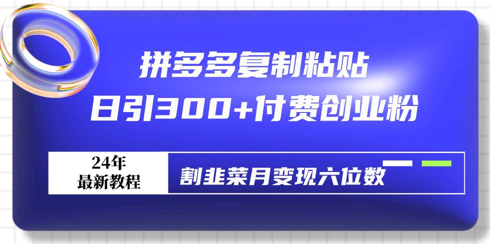 拼多多复制粘贴日引300+付费创业粉，割韭菜月变现六位数最新教程！-