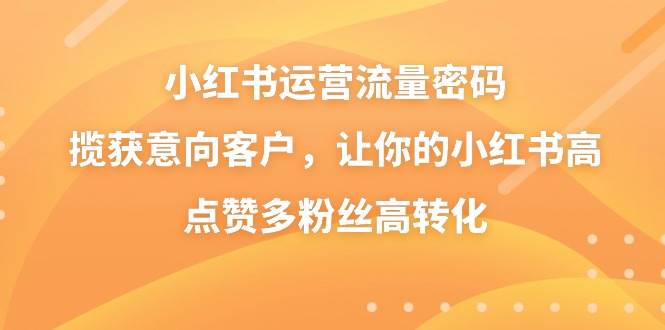 小红书运营流量密码，揽获意向客户，让你的小红书高点赞多粉丝高转化-