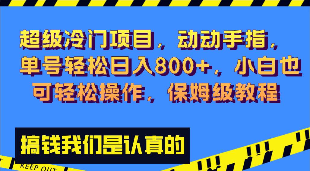 超级冷门项目,动动手指，单号轻松日入800+，小白也可轻松操作，保姆级教程-