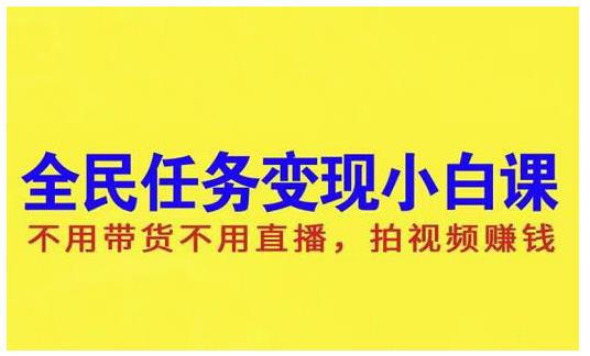 抖音全民任务变现小白课，不用带货不用直播，拍视频就能赚钱-