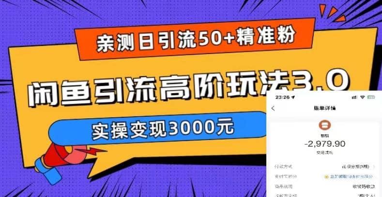 实测日引50+精准粉，闲鱼引流高阶玩法3.0，实操变现3000元-