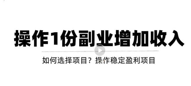 新手如何通过操作副业增加收入，从项目选择到玩法分享！【视频教程】-