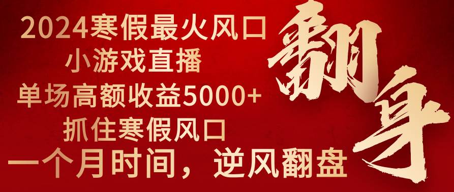 2024年最火寒假风口项目 小游戏直播 单场收益5000+抓住风口 一个月直接提车-