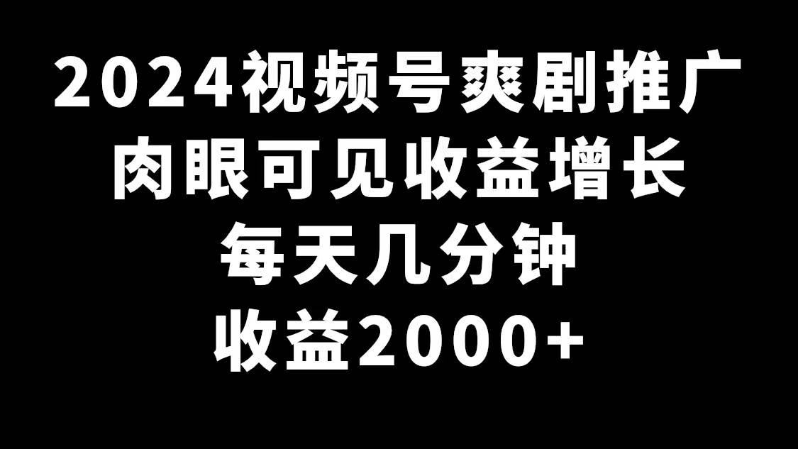 2024视频号爽剧推广，肉眼可见的收益增长，每天几分钟收益2000+-