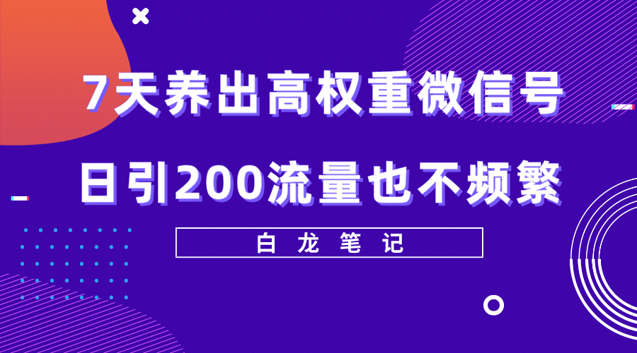 7天养出高权重微信号，日引200流量也不频繁，方法价值3680元-