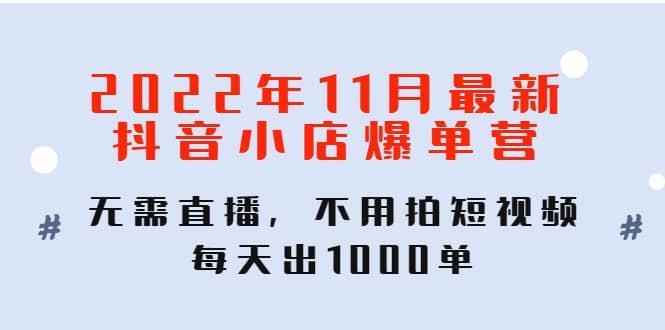 2022年11月最新抖音小店爆单训练营：无需直播，不用拍短视频，每天出1000单-