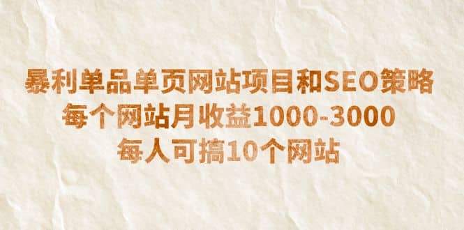 暴利单品单页网站项目和SEO策略 每个网站月收益1000-3000 每人可搞10个-