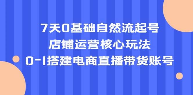 7天0基础自然流起号，店铺运营核心玩法，0-1搭建电商直播带货账号-