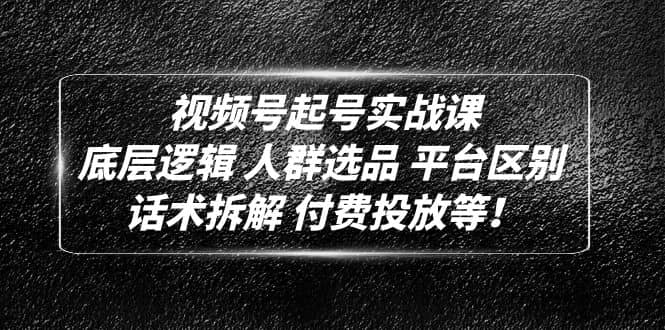 视频号起号实战课：底层逻辑 人群选品 平台区别 话术拆解 付费投放等-