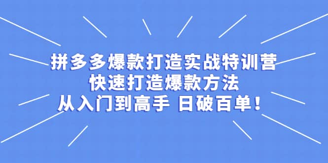 拼多多爆款打造实战特训营：快速打造爆款方法，从入门到高手 日破百单-