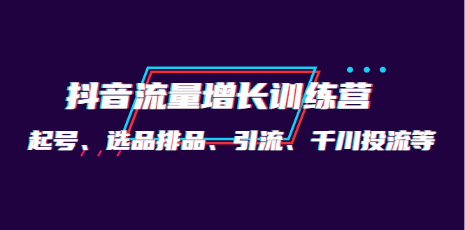 月销1.6亿实操团队·抖音流量增长训练营：起号、选品排品、引流 千川投流等-