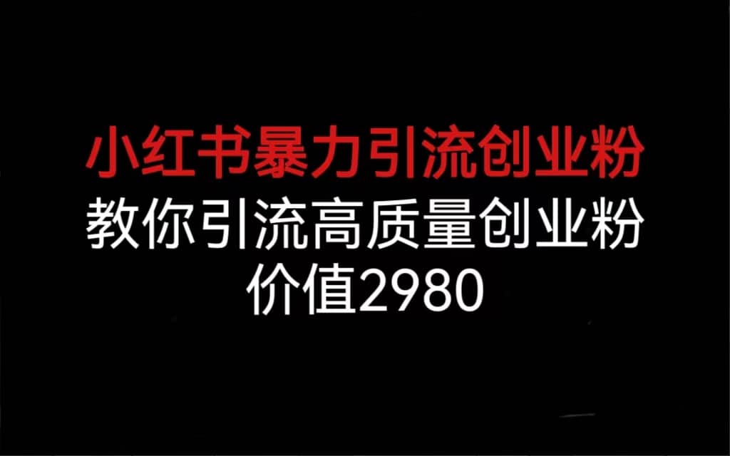 小红书暴力引流创业粉，教你引流高质量创业粉，价值2980-