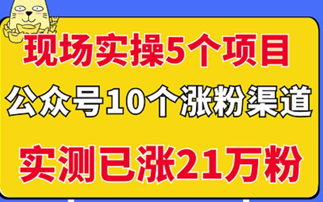 现场实操5个公众号项目，10个涨粉渠道，实测已涨21万粉！-