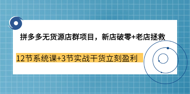 拼多多无货源店群项目，新店破零+老店拯救 12节系统课+3节实战干货立刻盈利-