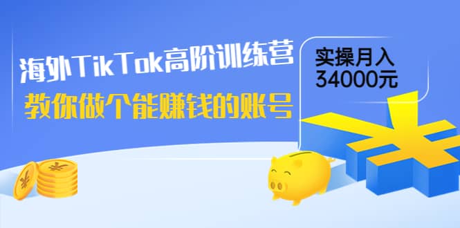 海外TikTok高阶训练营：教你做个能赚钱的账号，实操月入34000元！-