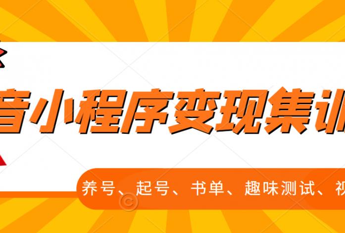 抖音小程序变现集训课，养号、起号、书单、趣味测试、视频剪辑，全套流程-