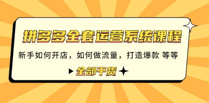 拼多多全套运营系统课程：新手如何开店 如何做流量 打造爆款 等等 全部干货-