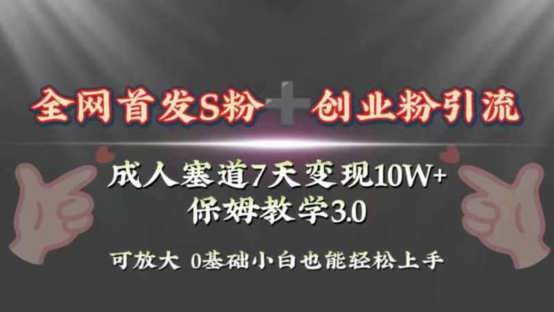 全网首发s粉加创业粉引流变现，成人用品赛道7天变现10w+保姆教学3.0-