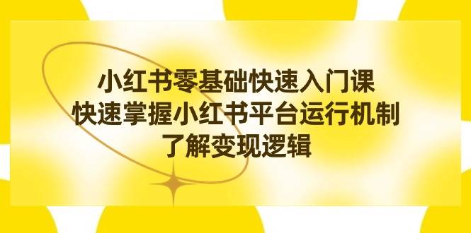 小红书0基础快速入门课，快速掌握小红书平台运行机制，了解变现逻辑-