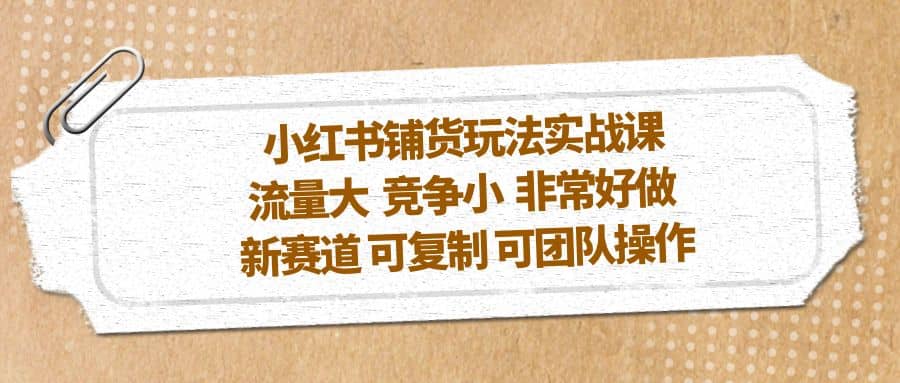 小红书铺货玩法实战课，流量大 竞争小 非常好做 新赛道 可复制 可团队操作-