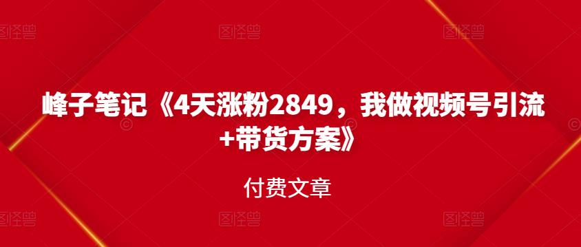 峰子笔记《4天涨粉2849，我做视频号引流+带货方案》付费文章-