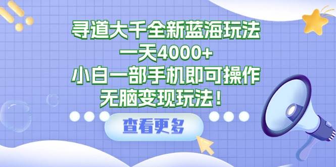 寻道大千全新蓝海玩法，一天4000+，小白一部手机即可操作，无脑变现玩法！-