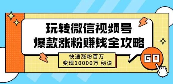 玩转微信视频号爆款涨粉赚钱全攻略，快速涨粉百万变现万元秘诀-