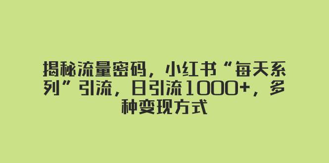 揭秘流量密码，小红书“每天系列”引流，日引流1000+，多种变现方式-