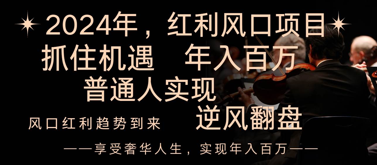 2024红利风口项目来袭，享受第一波红利，逆风翻盘普通人也能实现，年入百万-