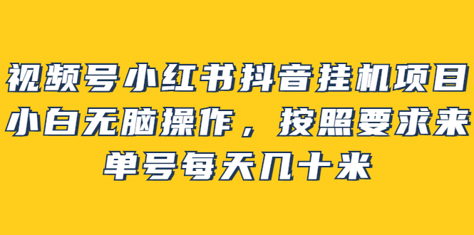 视频号小红书抖音挂机项目，小白无脑操作，按照要求来，单号每天几十米-