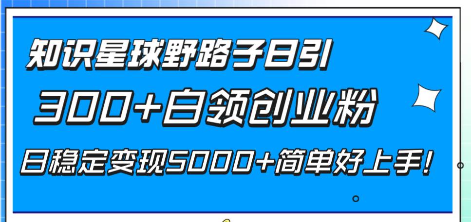 知识星球野路子日引300+白领创业粉，日稳定变现5000+简单好上手！-