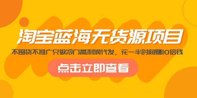 淘宝蓝海无货源项目，不囤货不推广只做冷门高利润代发-